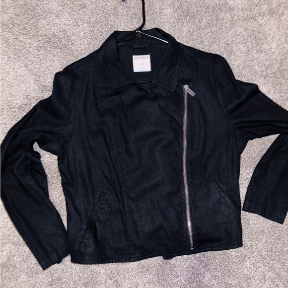 OLD NAVY BLACK LINEN BLAZER MOTO 🧥 JACKET —
LG. - Picture 6 of 8